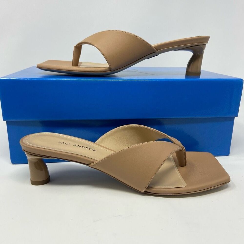 Paul Andrew Square-Toe Sandal Heels Leather Nude Size 37/7